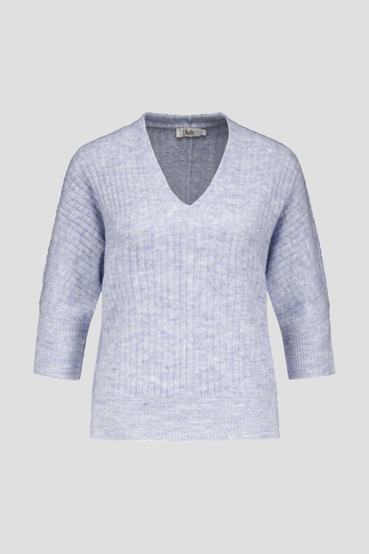 Pull bleu clair en maille côtelée à manches 3/4	 de Libelle pour Femmes