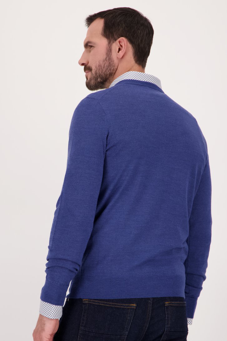 Pull bleu fin avec col en V de Dansaert Black pour Hommes