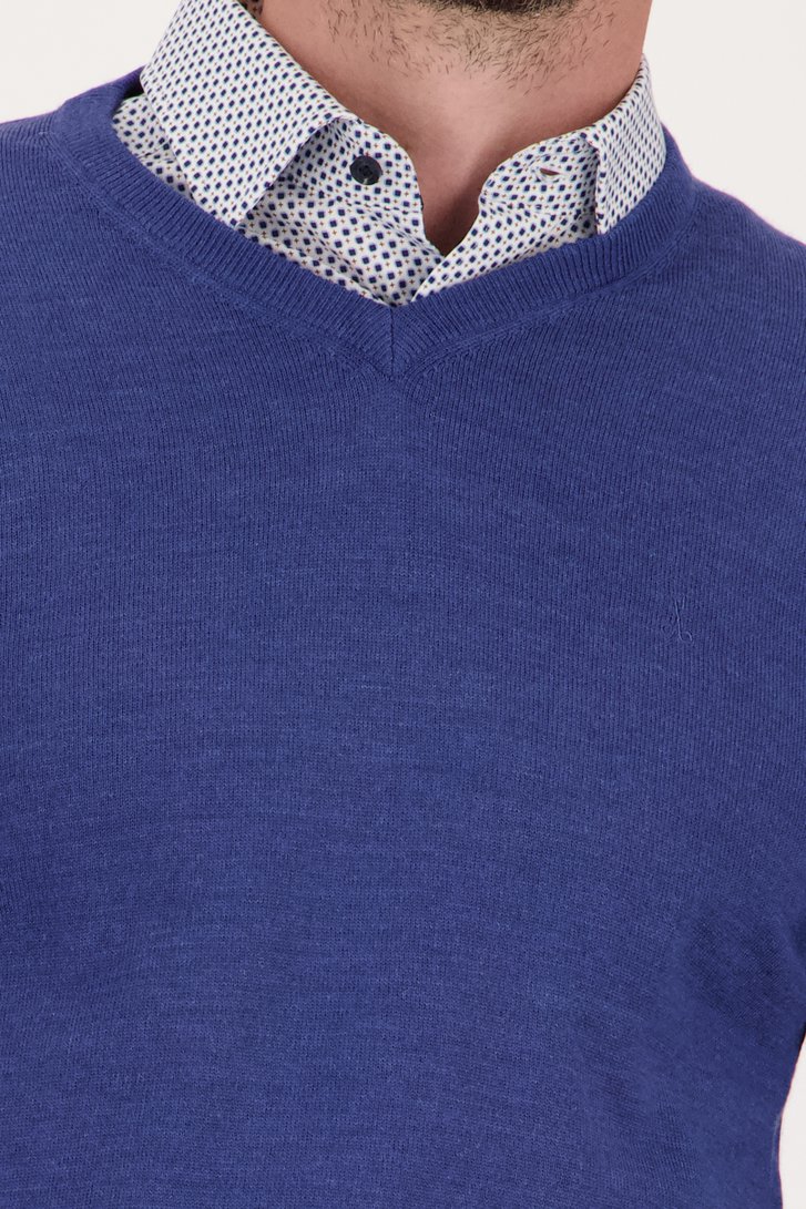 Pull bleu fin avec col en V de Dansaert Black pour Hommes