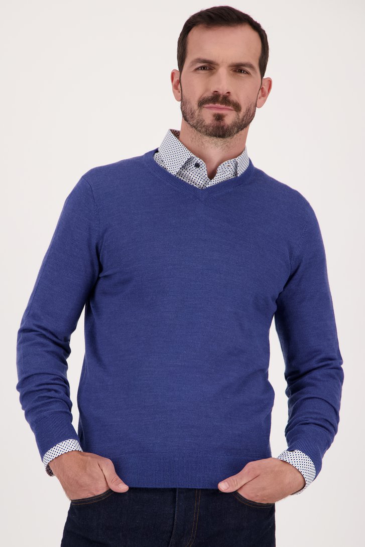 Pull bleu fin avec col en V de Dansaert Black pour Hommes