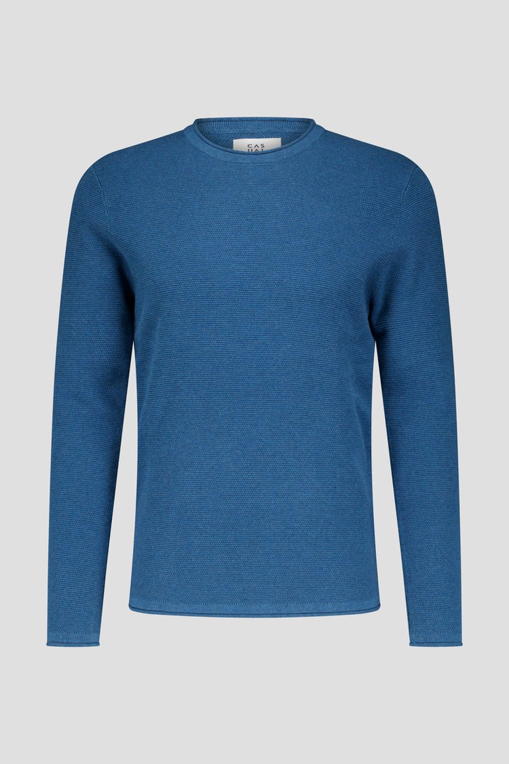 Pull bleu finement texturé de Casual Five pour Hommes
