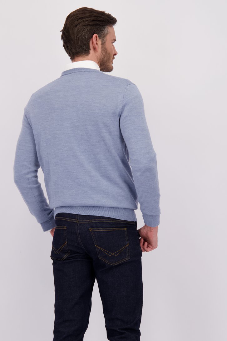 Le dos de Pull bleu finement tricoté à col rond de Dansaert Black pour Hommes