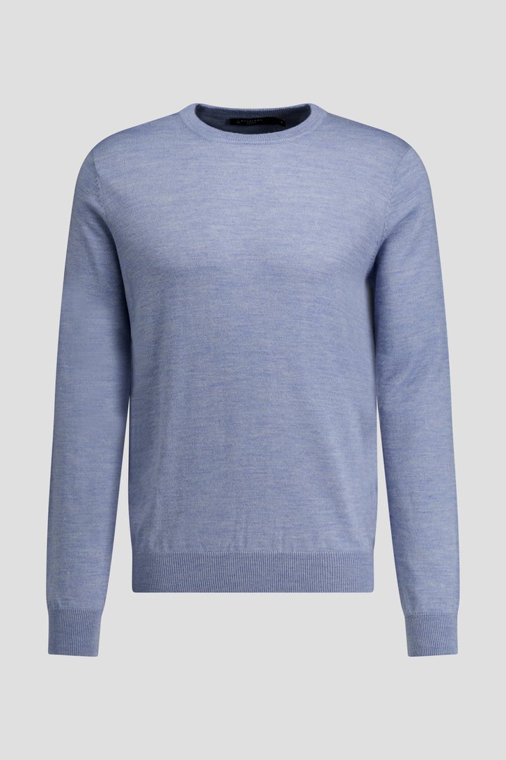 Photo produit 2 de Pull bleu finement tricoté à col rond de Dansaert Black pour Hommes