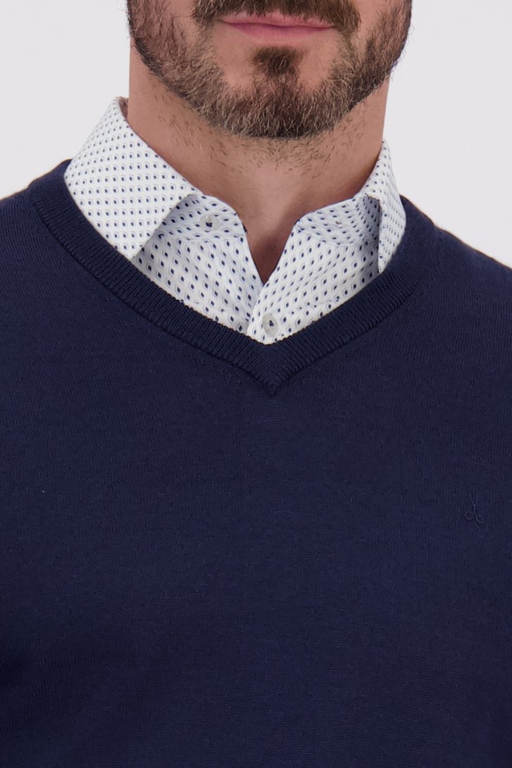 Détail de Pull bleu foncé à col en V de Dansaert Black pour Hommes