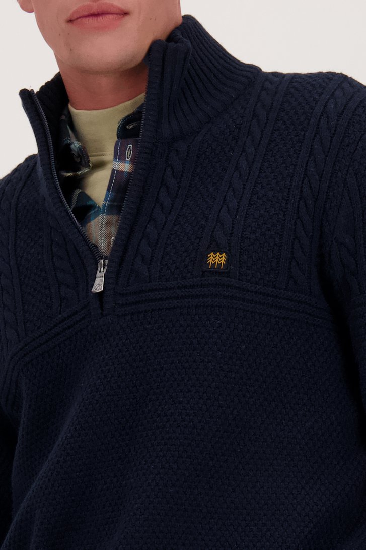 Pull bleu foncé à fermeture éclair courte de Ravøtt pour Hommes