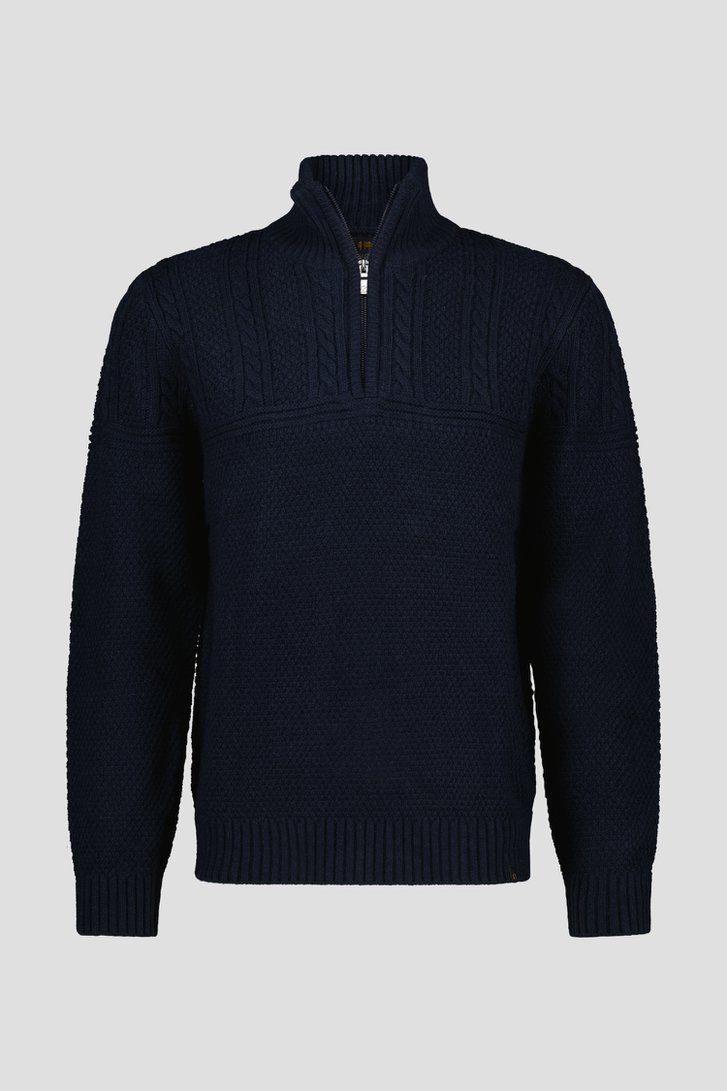 Pull bleu foncé à fermeture éclair courte de Ravøtt pour Hommes