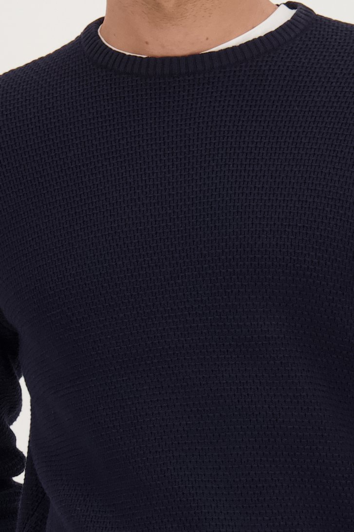 Pull bleu foncé à structure fine de Upper East pour Hommes