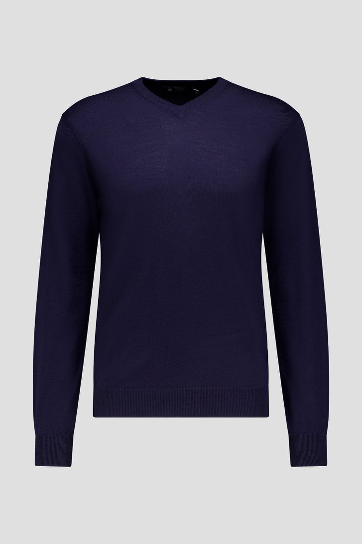 Pull bleu foncé avec col en V et laine de DANPR pour Hommes