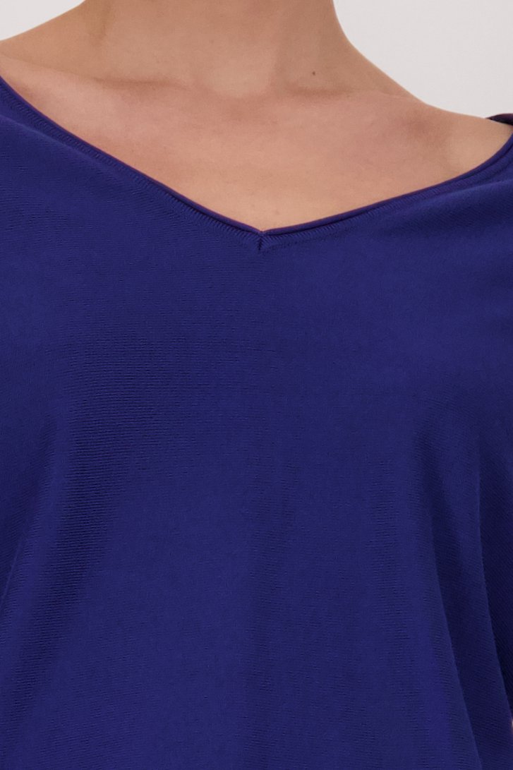 Pull bleu foncé avec col en V de Liberty Island pour Femmes