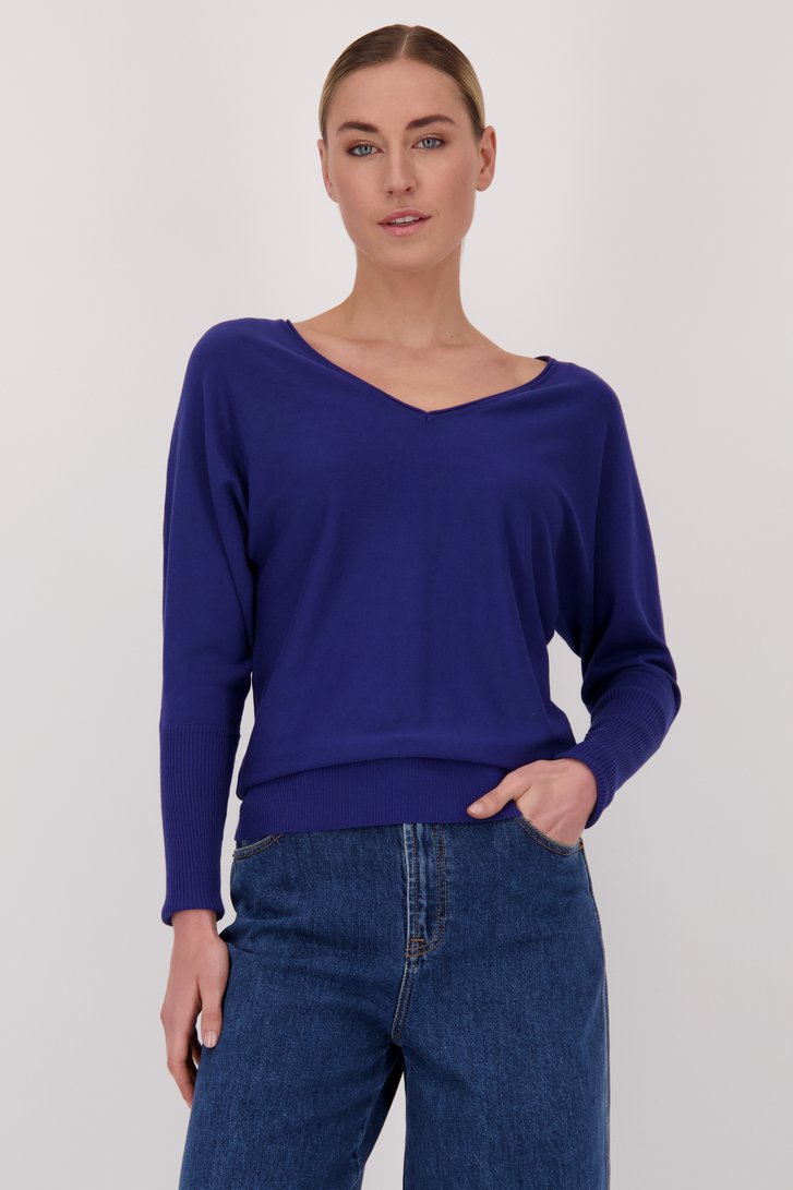 Pull bleu foncé avec col en V de Liberty Island pour Femmes