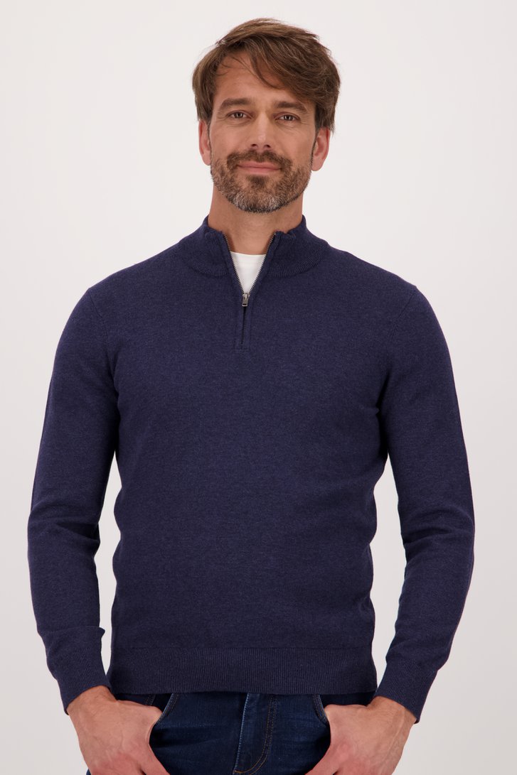 Pull bleu foncé avec fermeture éclair courte	 de Dansaert Blue pour Hommes