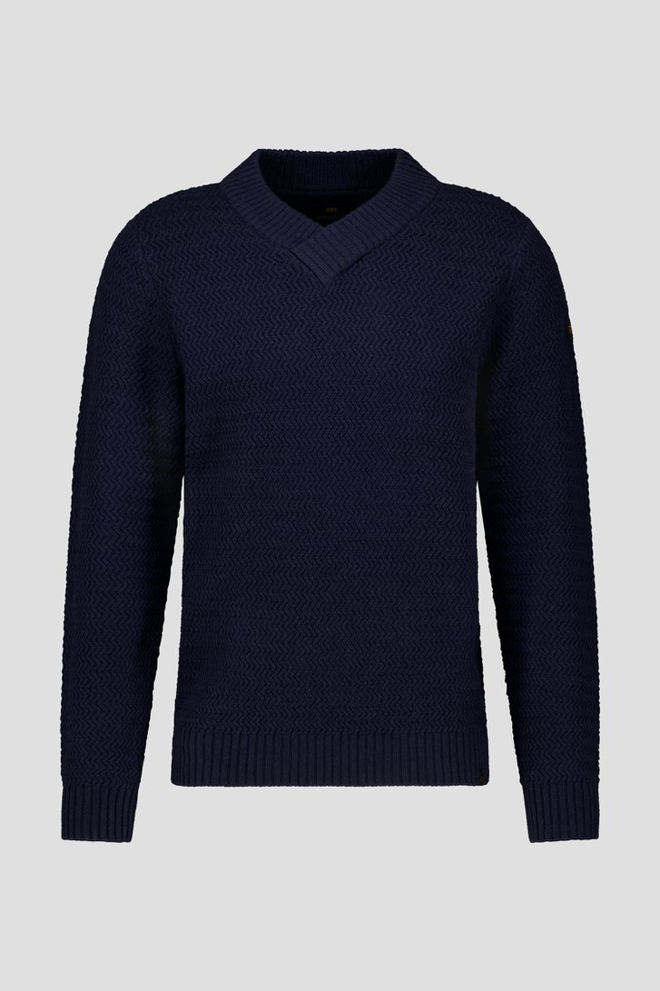 Pull bleu foncé avec motif tricoté fin	 de Ravøtt pour Hommes