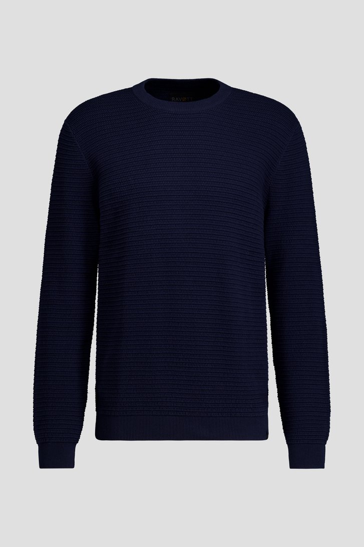 Photo produit 1 de Pull bleu foncé avec rayures tricotées de Ravøtt pour Hommes