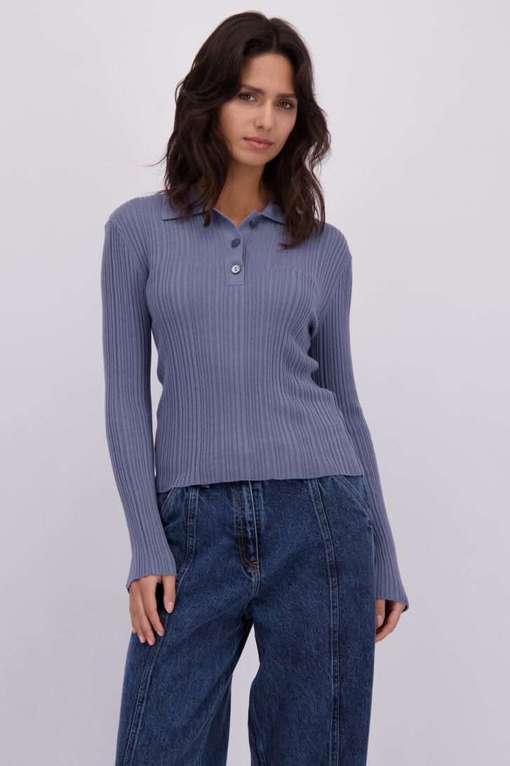 Le devant de Pull bleu gris à col polo de Louise pour Femmes