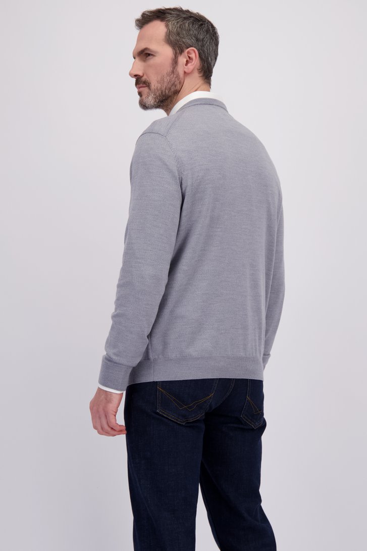 Le dos de Pull bleu gris en laine à col V de Dansaert Black Premium pour Hommes