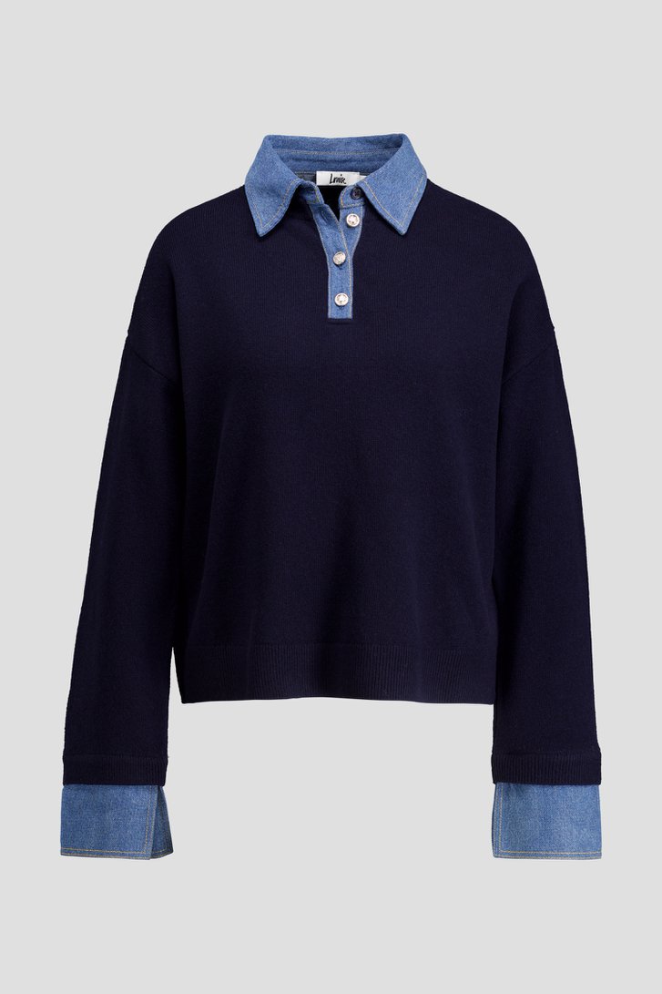 Photo produit 1 de Pull bleu marine avec col en denim de Louise pour Femmes