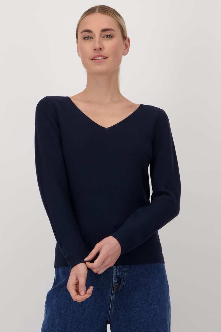 Pull bleu marine avec col en V de Liberty Island pour Femmes