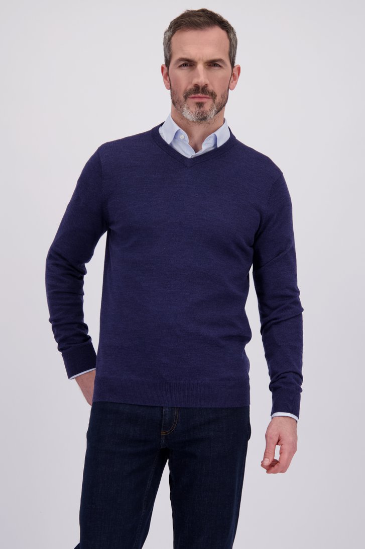Le devant de Pull bleu marine en laine à col V de Dansaert Black Premium pour Hommes