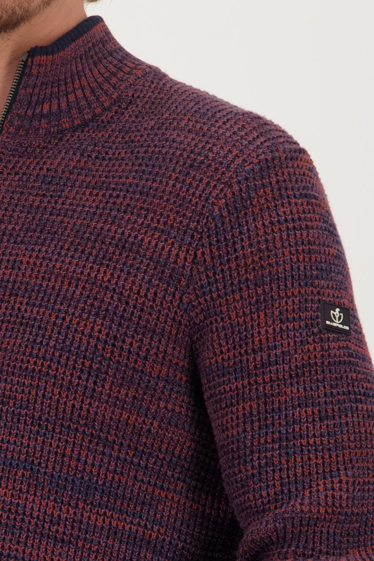 Pull bleu-orange avec fermeture éclair courte de Bluefields pour Hommes