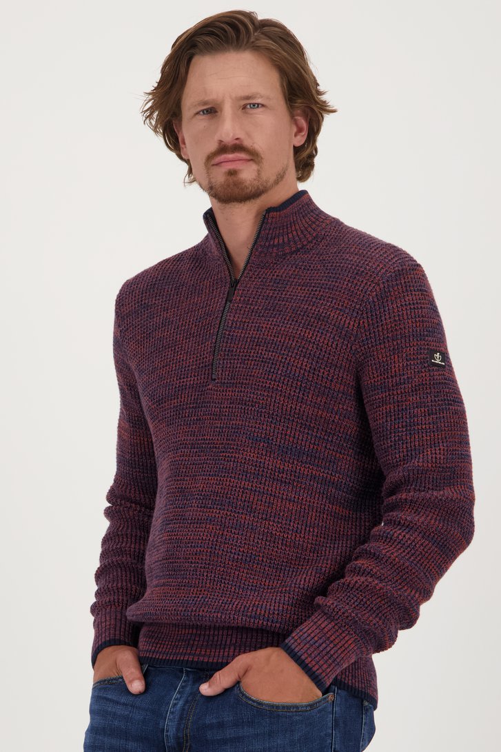 Pull bleu-orange avec fermeture éclair courte de Bluefields pour Hommes