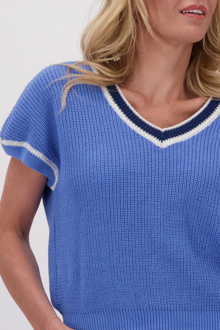 Pull bleu tricoté à manches courtes de AC by Annelien Coorevits pour Femmes