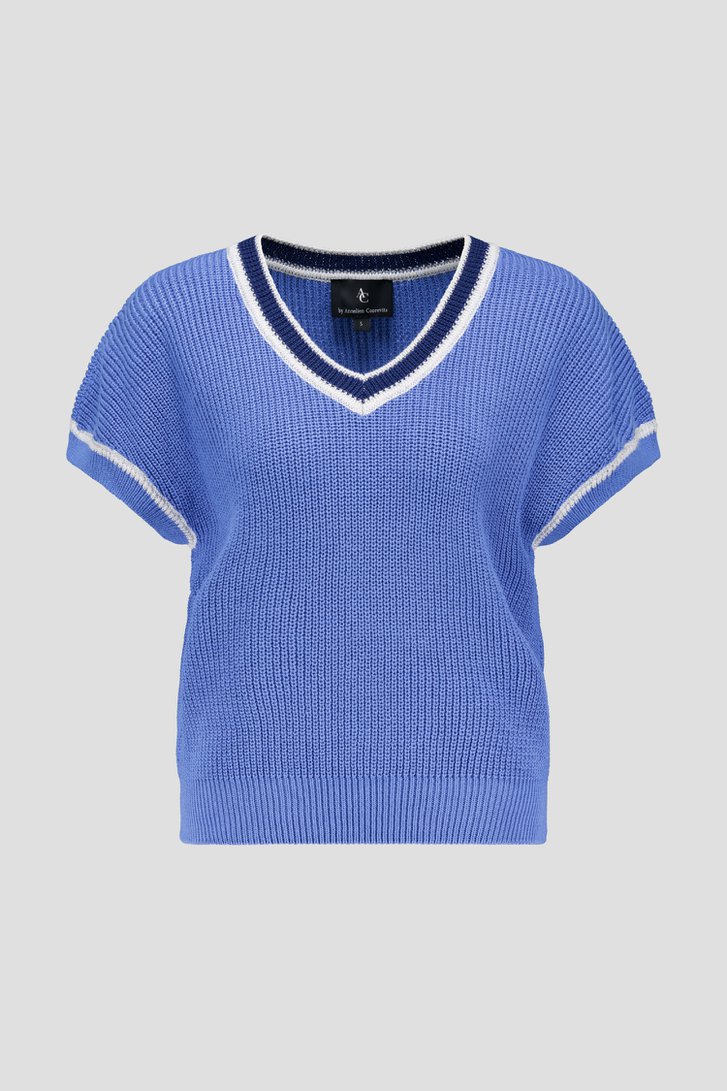 Pull bleu tricoté à manches courtes de AC by Annelien Coorevits pour Femmes