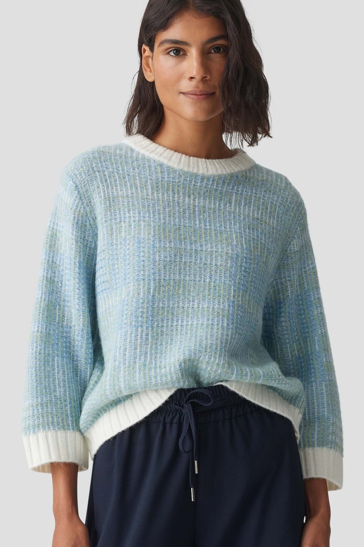 Pull bleu tricoté avec laine et mohair de Opus pour Femmes