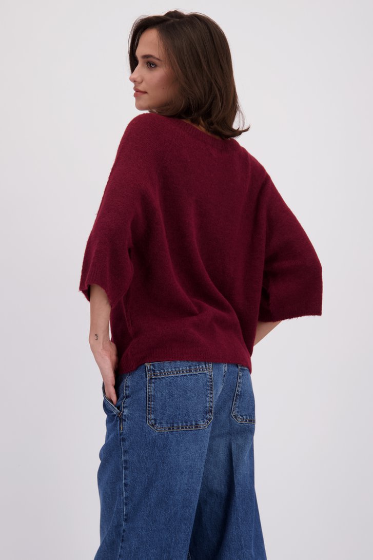 Le dos de Pull bordeaux à manches trois-quarts de Geisha pour Femmes
