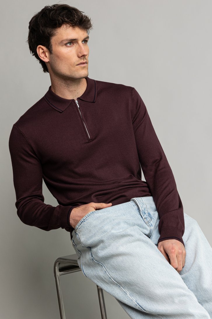 Photo supplémentaire 5 de Pull bordeaux avec courte fermeture zippée de Only & Sons pour Hommes