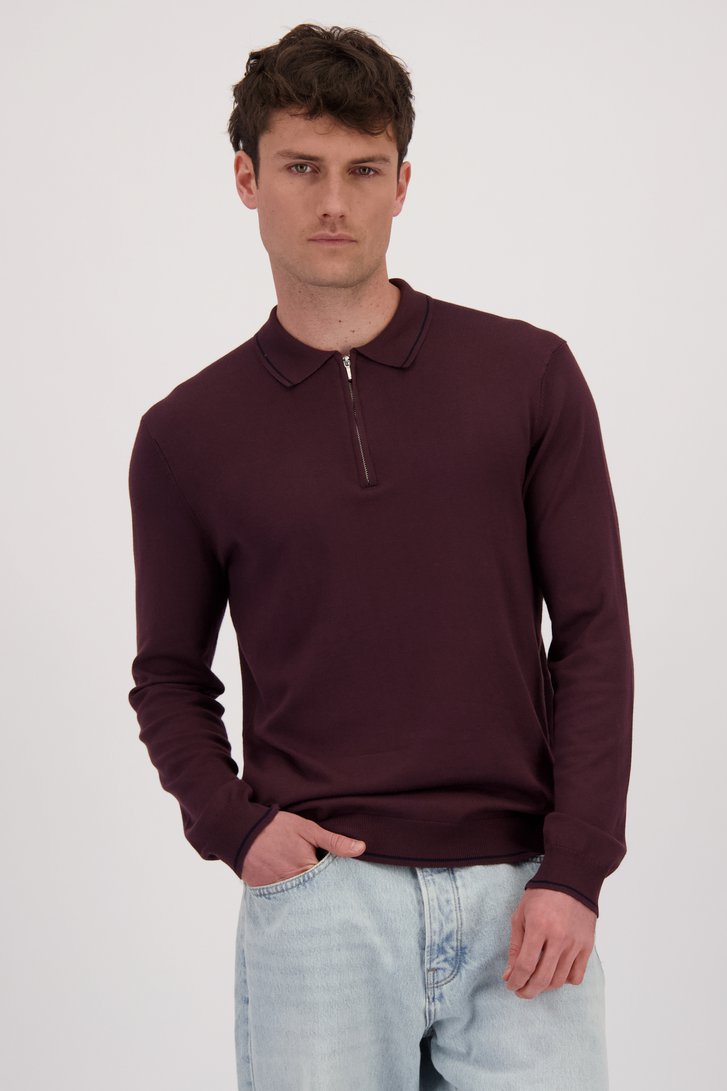 Le devant de Pull bordeaux avec courte fermeture zippée de Only & Sons pour Hommes
