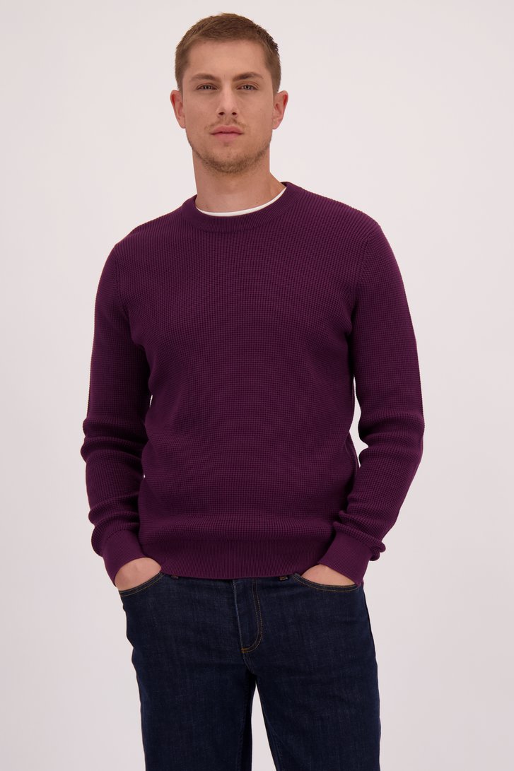 Le devant de Pull bordeaux en maille à col rond de Casual Five pour Hommes