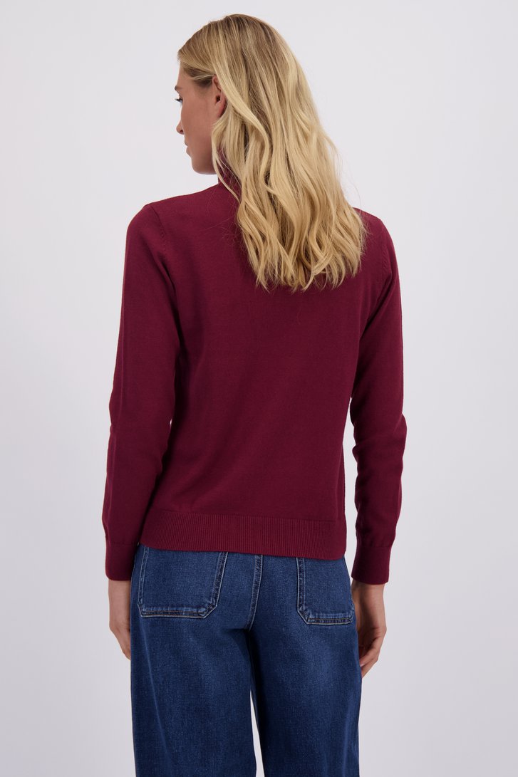 Le dos de Pull bordeaux fin à col roulé de Liberty Island pour Femmes