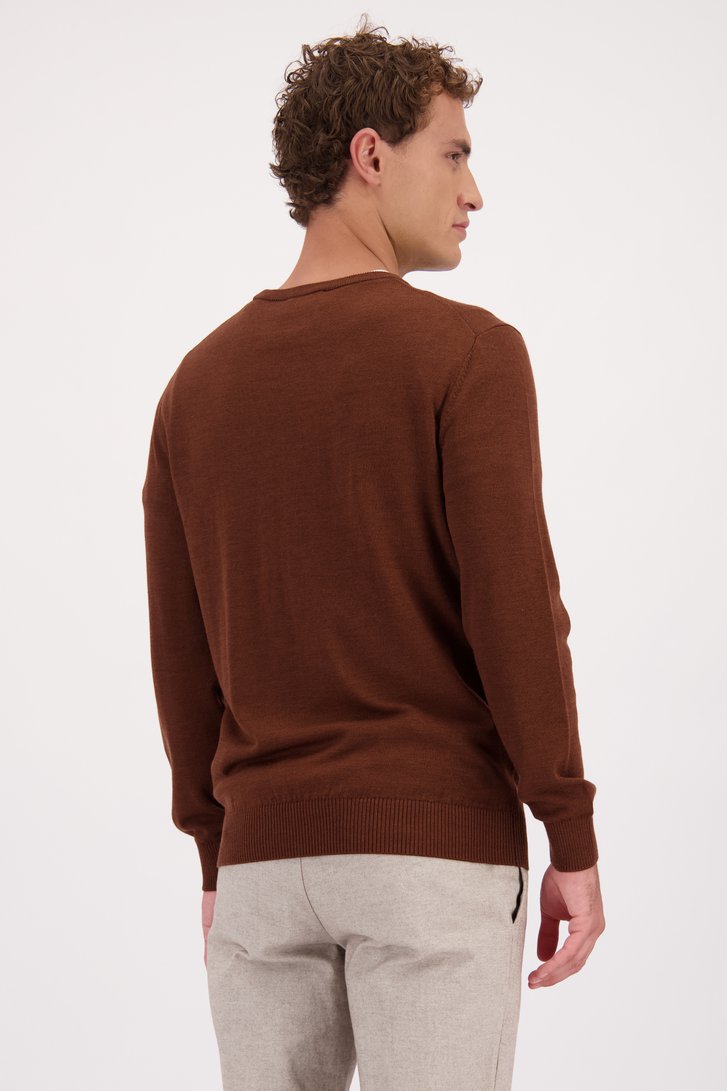 Le dos de Pull brun à manches longues et col rond de Upper East pour Hommes
