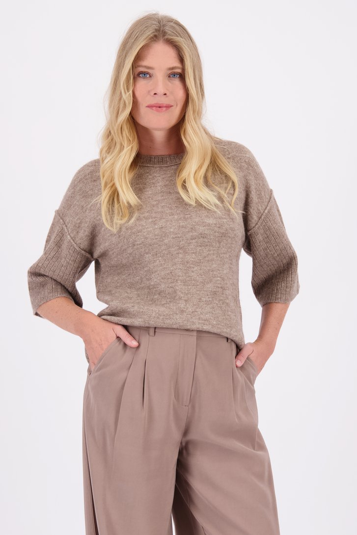 Le devant de Pull brun clair à manches trois-quarts de Libelle pour Femmes