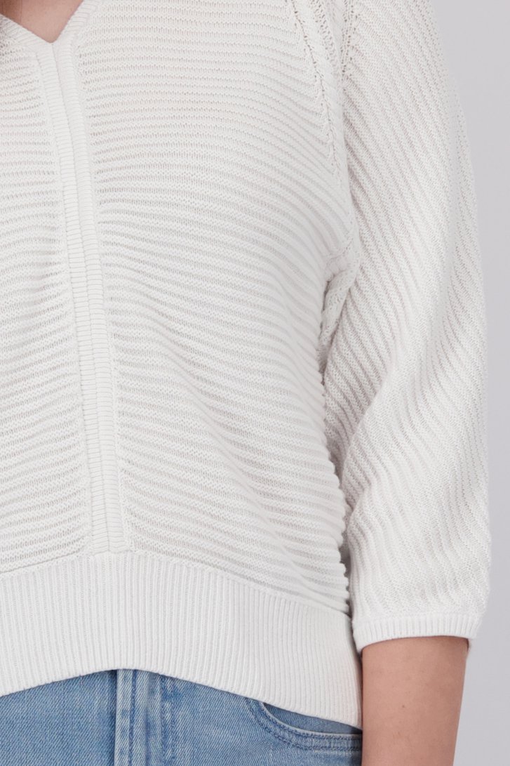 Pull côtelé blanc avec col en V de Libelle pour Femmes