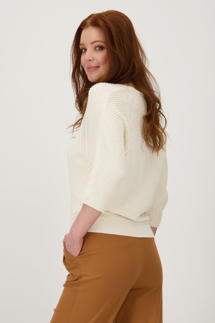 Pull côtelé écru avec col en V de Libelle pour Femmes