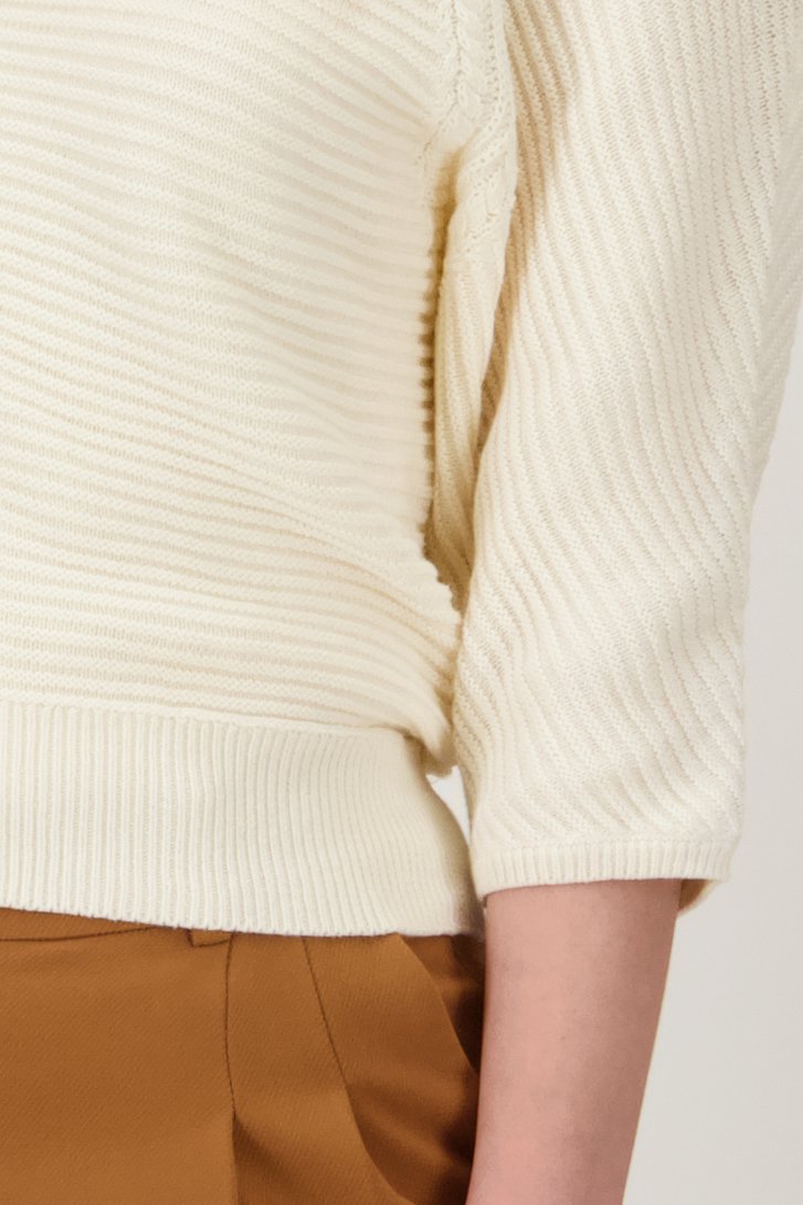 Pull côtelé écru avec col en V de Libelle pour Femmes