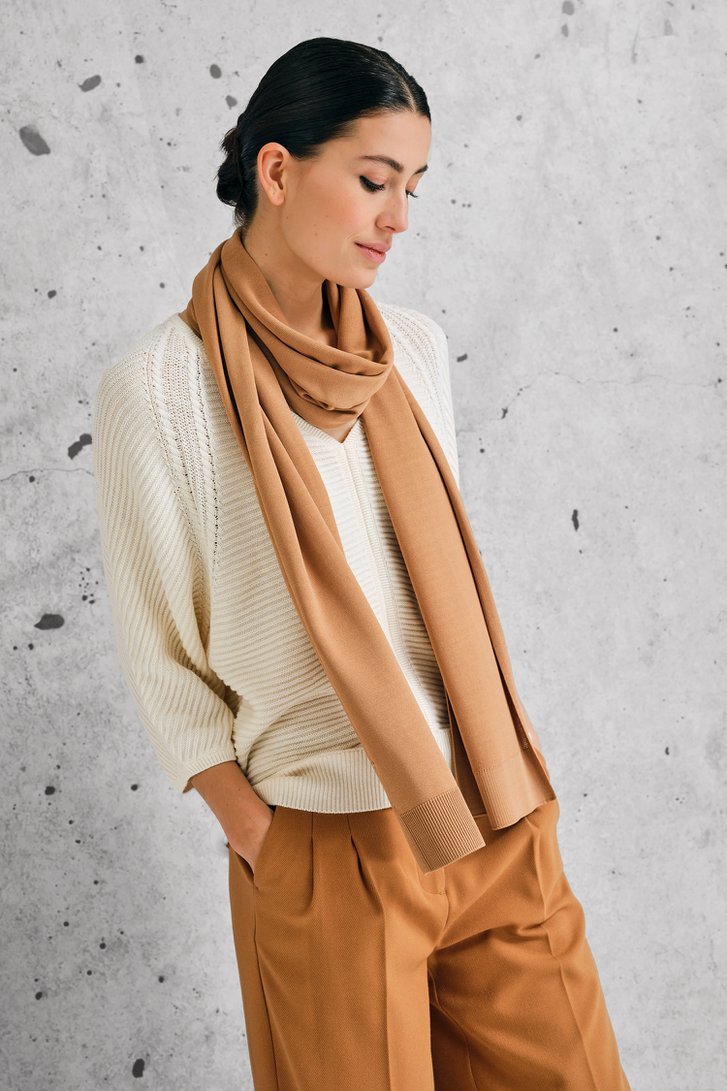 Pull côtelé écru avec col en V de Libelle pour Femmes