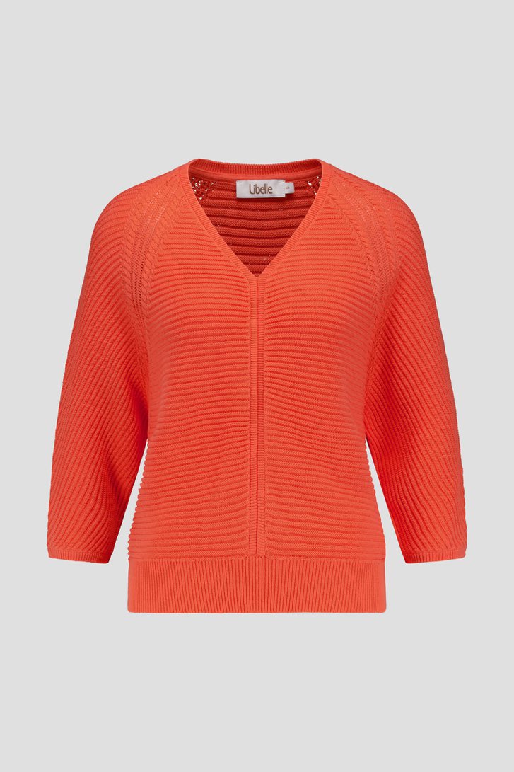 Pull côtelé en corail avec col en V de Libelle pour Femmes