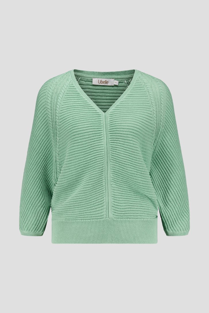 Pull côtelé turquoise avec col en V de Libelle pour Femmes