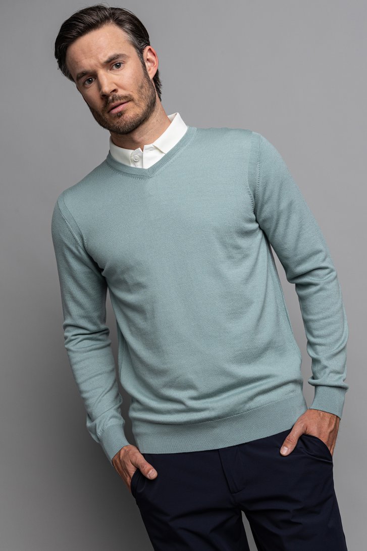 Le devant de Pull de golf finement tricoté vert avec col en V de Dansaert Golf Club pour Hommes