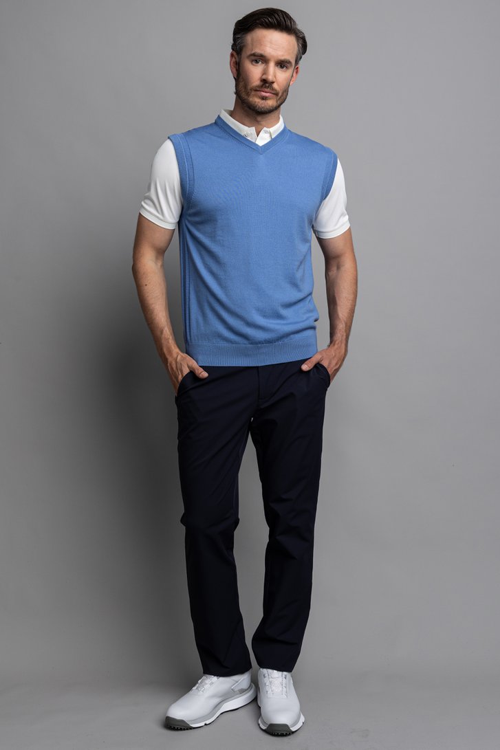 Le devant de Pull de golf sans manches bleu de Dansaert Golf Club pour Hommes