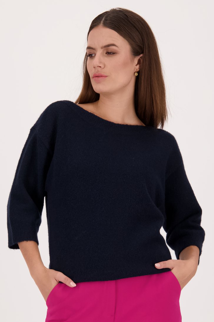 Pull doux à manches courtes bleu foncé de D'Auvry pour Femmes