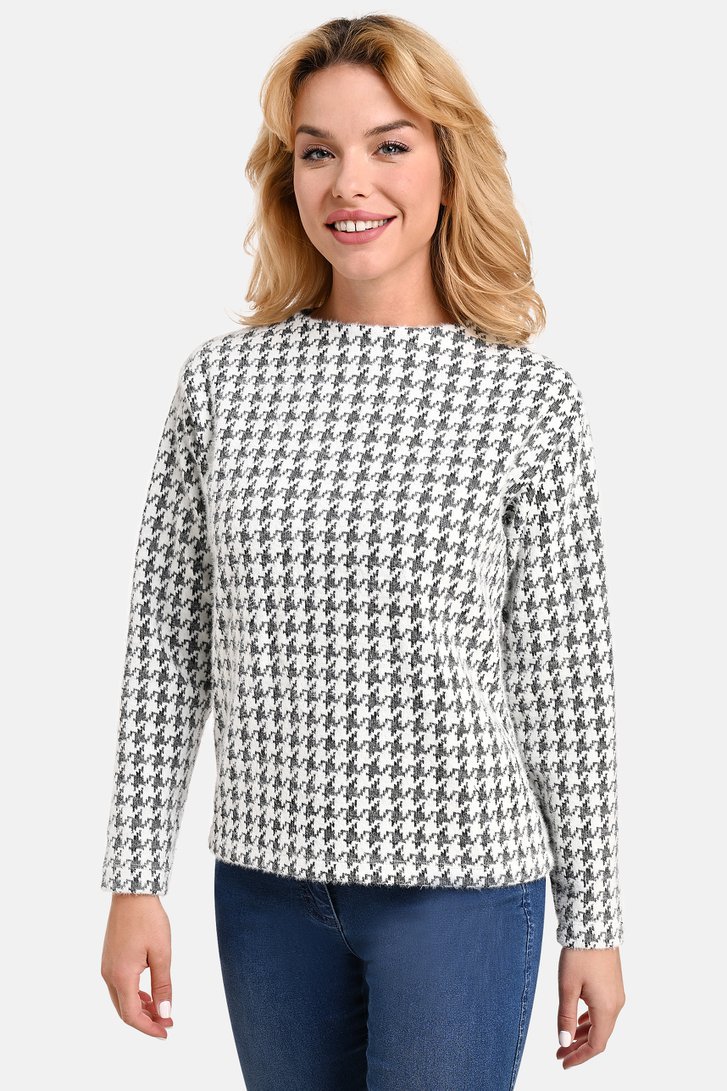 Pull doux écru avec motif noir de Bicalla pour Femmes