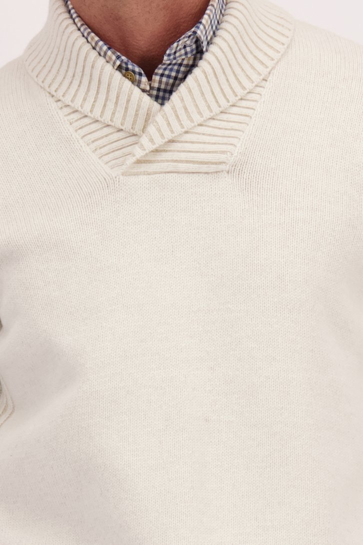 Détail de Pull écru à col châle en maille de Dansaert Blue pour Hommes