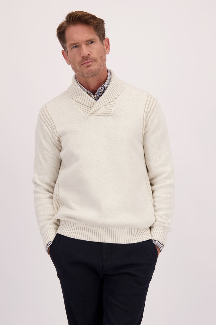 Le devant de Pull écru à col châle en maille de Dansaert Blue pour Hommes