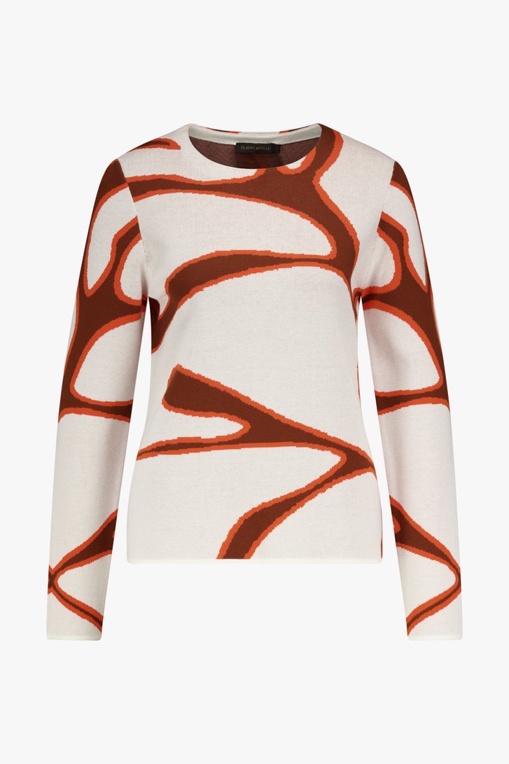 Pull écru à motif marron-orange	 de Claude Arielle pour Femmes