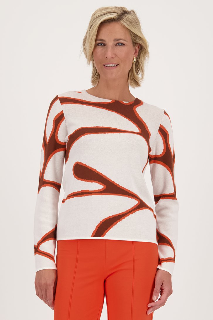 Pull écru à motif marron-orange	 de Claude Arielle pour Femmes