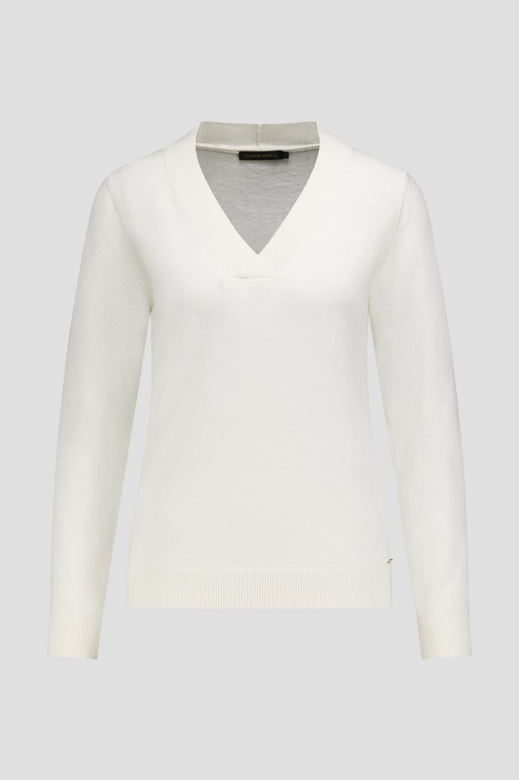 Photo produit 1 de Pull écru avec encolure en V de Claude Arielle pour Femmes