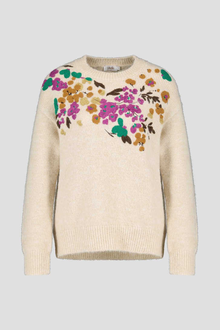 Pull écru avec fleurs brodées de Libelle pour Femmes